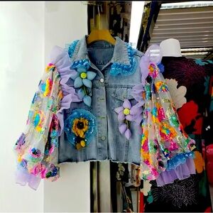 Brand New sequin Denim jacket with beautiful details 🩷